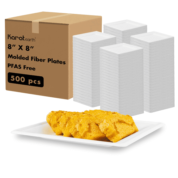 Karat Earth 8x 8 Paper Square Plate, Molded Fiber, White - 500 pcs