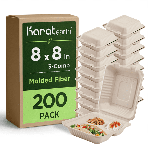 Karat Earth 3 Compartments, 8''x8'' Paper Hinged Containers, Molded ...