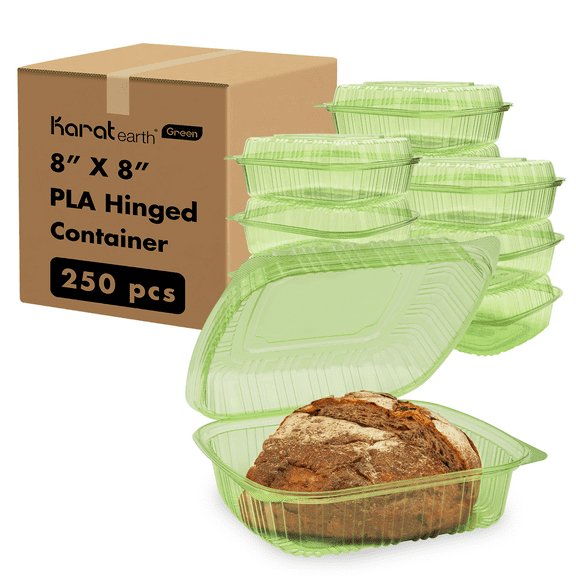 Karat Earth 8''x8'' PLA Hinged Containers, Green - 250 pcs