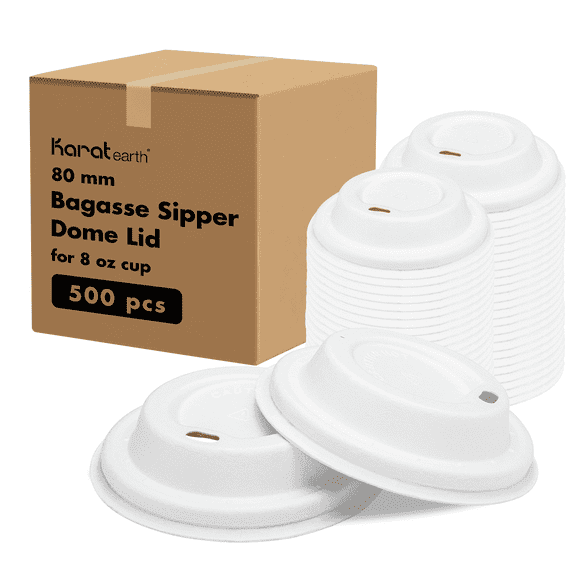 Karat Earth 80mm Bagasse Sipper Dome Lid for 8oz Hot Cup, White - 500 pcs