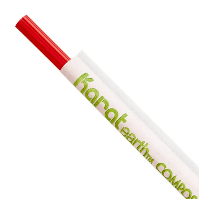 Karat Earth 9.5" Jumbo PLA Straws Paper Wrapped - Red - 4,800 ct