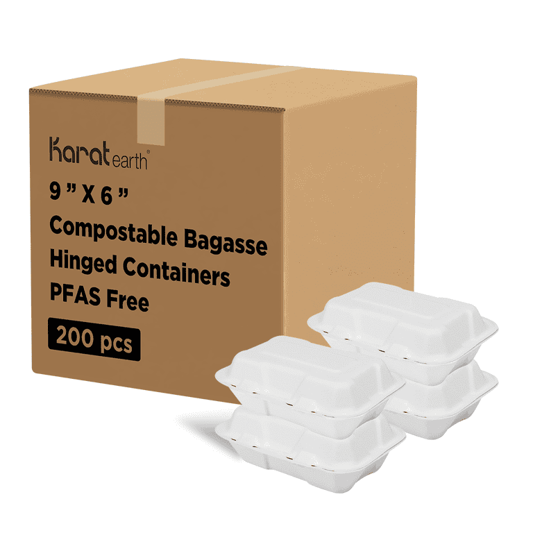 Bagasse PFAS-Free Food Containers, 1-Compartment, 6 x 9 x 3.03, White, Bamboo/Sugarcane, 250/Carton
