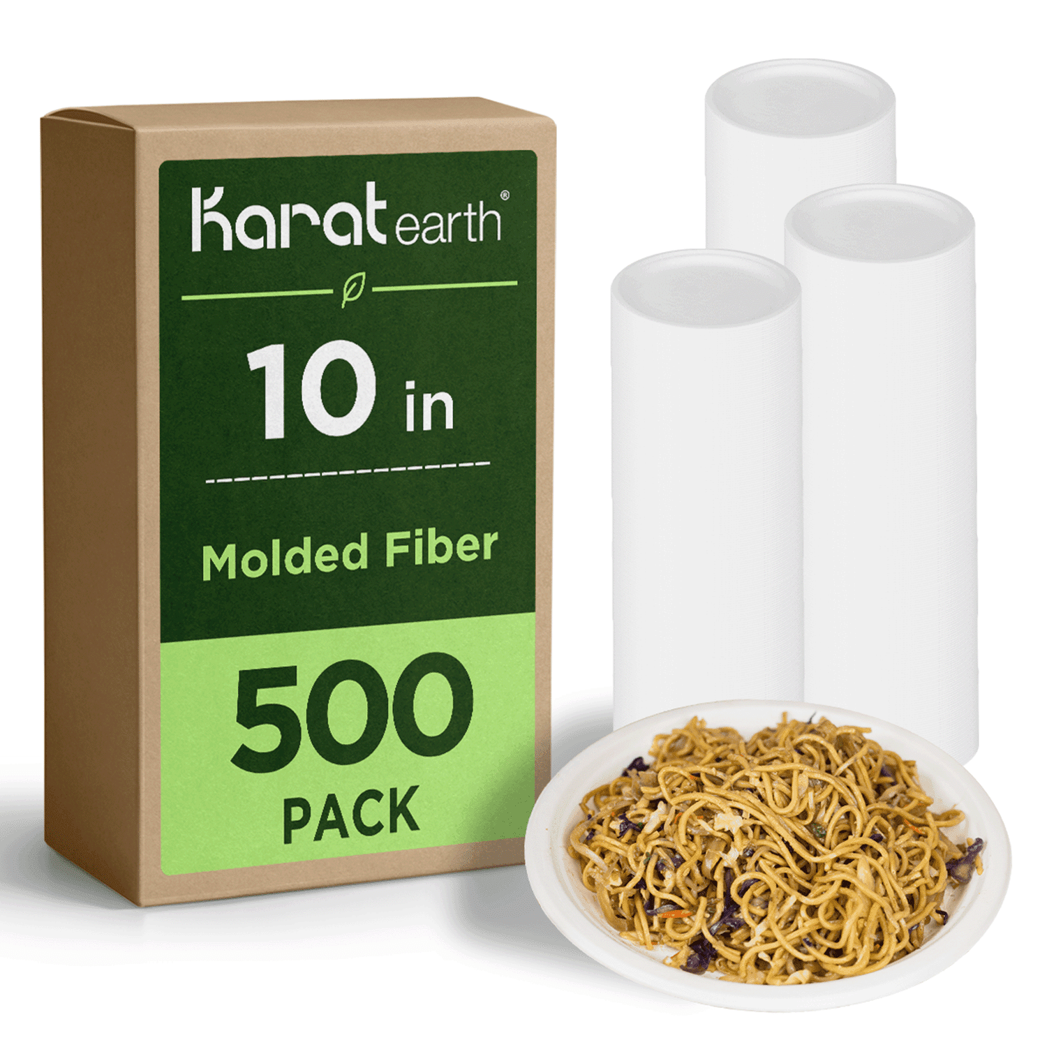 Karat Earth 10'' Paper Round Plates, Molded Fiber, White - 500 pcs