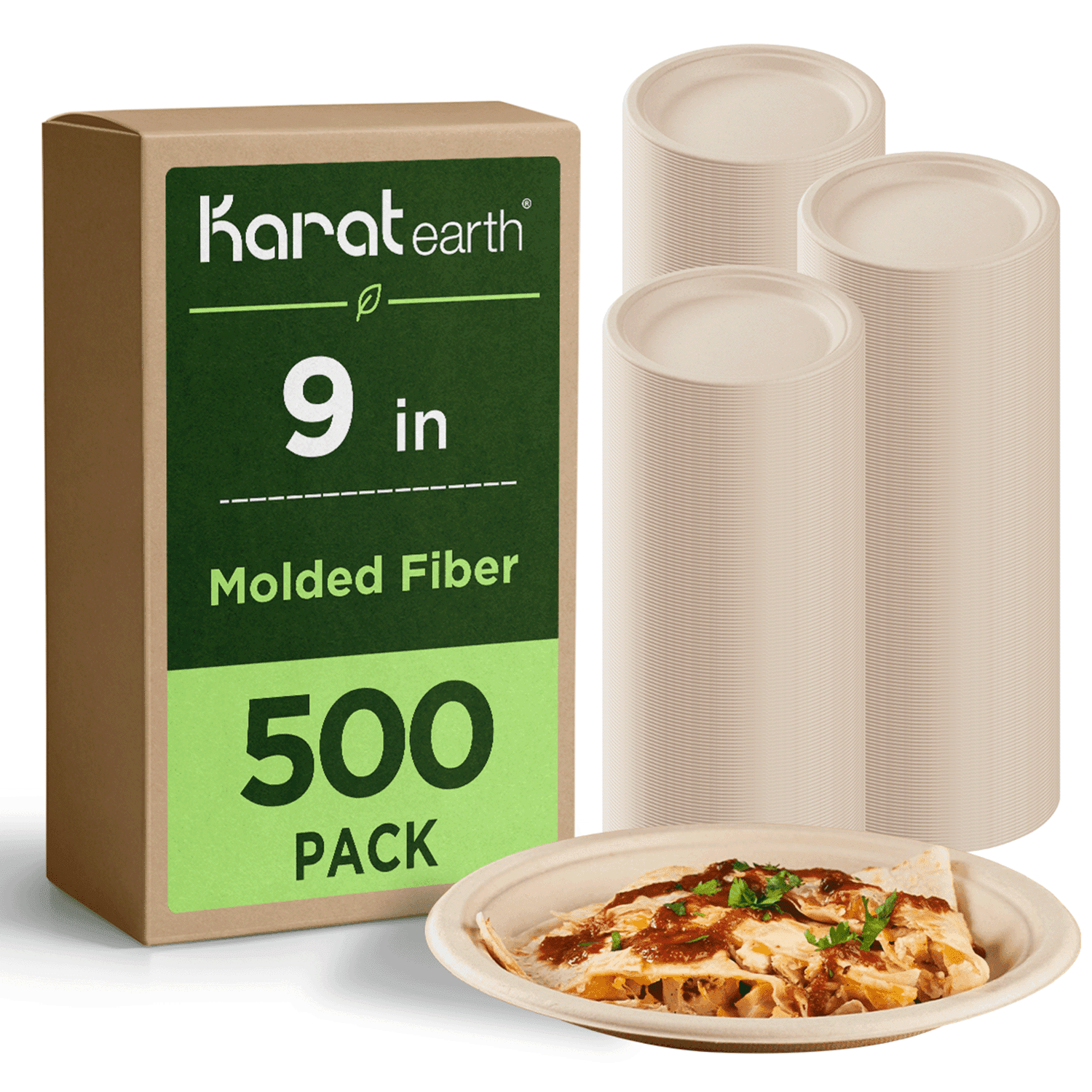 Karat Earth [500 ct] PAFS-Free 9" Paper Plates, Molded Fiber,  Natural