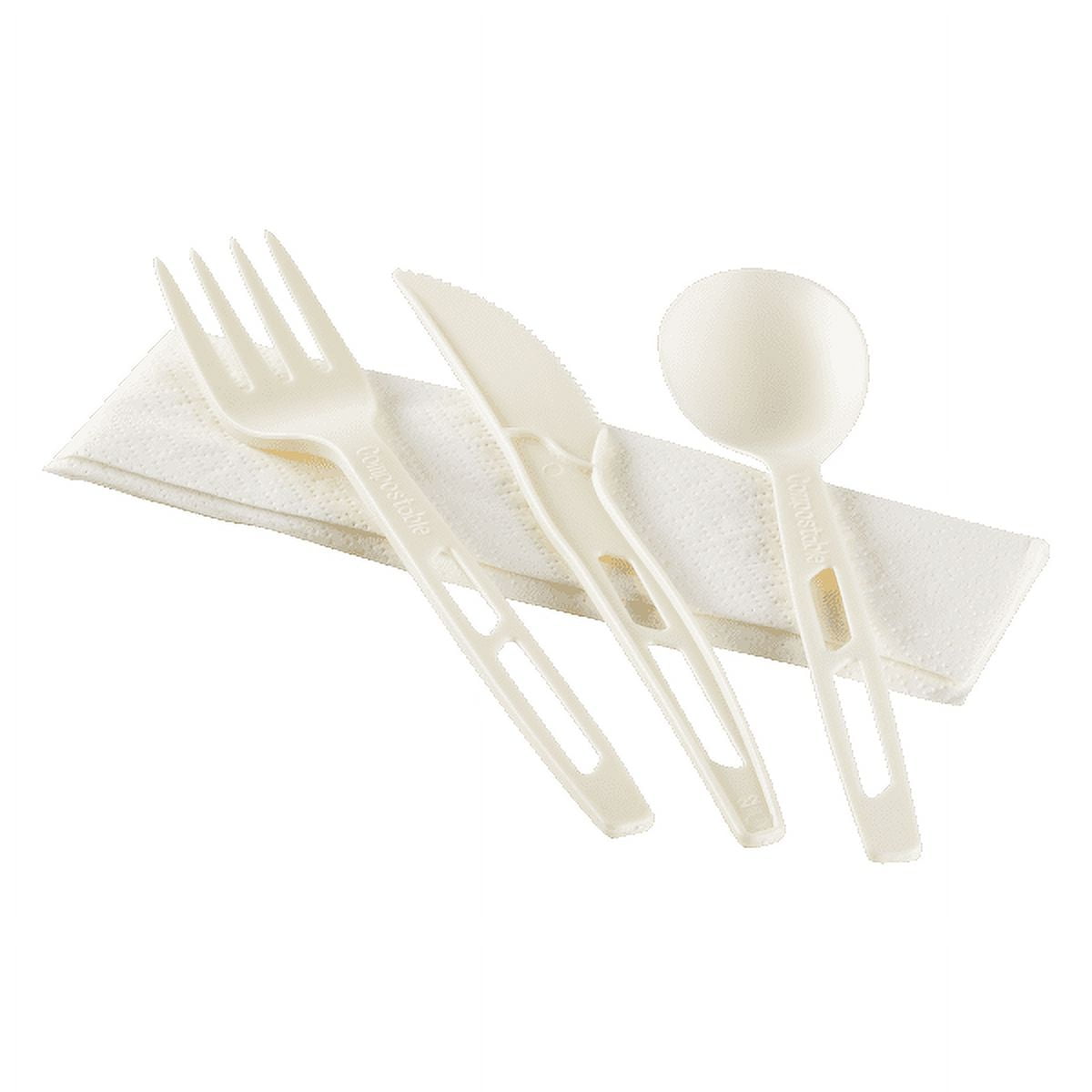 Visions Individually Wrapped Heavy Weight White Plastic Cutlery Pack with  Napkin - 500/Case