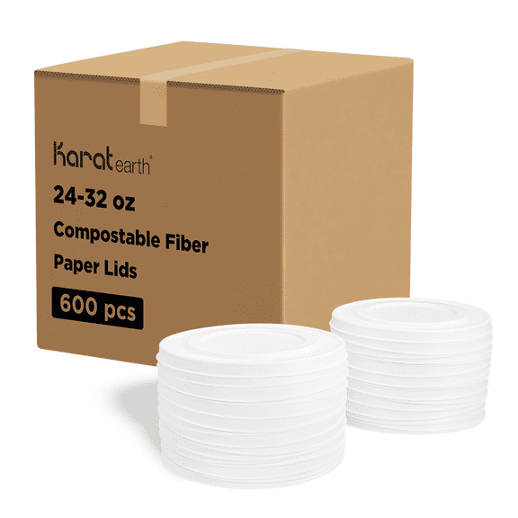 Karat Earth Compostable Fiber Paper Flat lid for 24-32 oz Paper Cold/Hot Food Container (142mm) - 600 pcs