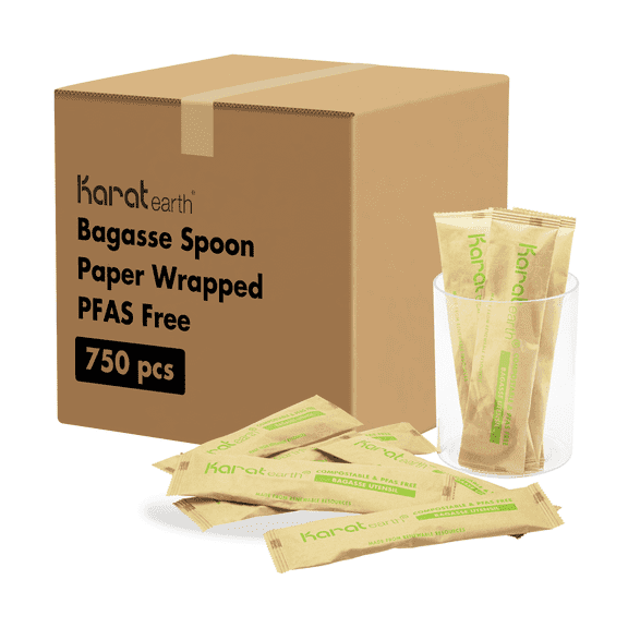 Karat Earth Bagasse Spoon Paper Wrapped - 750 pcs