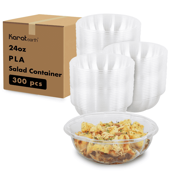 Karat Earth PLA 24 oz Salad Container (175 mm), Clear - 300 pcs