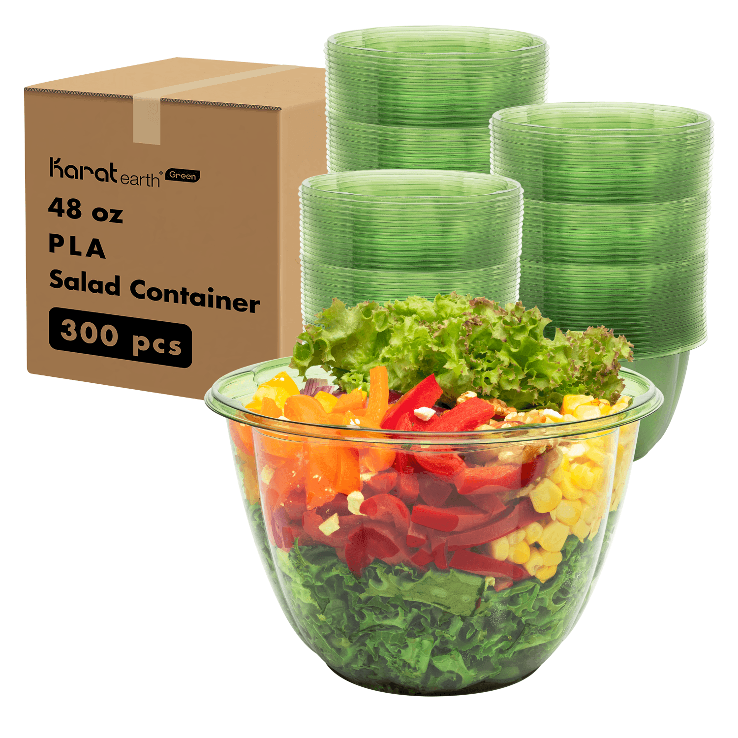 Karat Earth 48 oz Salad Container (175 mm), Green - 300 pcs