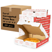 Karat Generic Print Pizza Boxes - Grease-Resistant Corrugated Pizza Box, Ventilated & Convertible to Plate, Perfect for Personal & Pizzas - Pack of 50 (10")