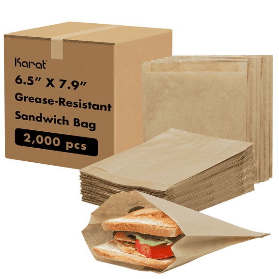 Karat Grease-Resistant Sandwich Bag, Kraft - 2,000 pcs