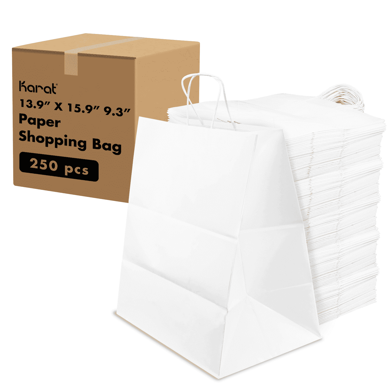 [200 ct] Huntington Paper Shopping Bag with Twisted Handles, White