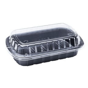 Karat [100 ct] Half Slab Black PP Plastic Rib Container with Clear OPS/PP lid