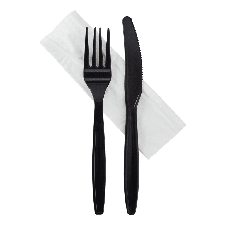 Choice Medium Weight Black Wrapped Plastic Cutlery Set with Knife, Fork,  and Spoon - 500/Case