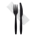 thumbnail image 1 of Karat Heavy-Weight Plastic Cutlery Kits, 1500 Pieces (Knife, Fork, Napkin), Black, PP, 500 Sets, 1 of 4