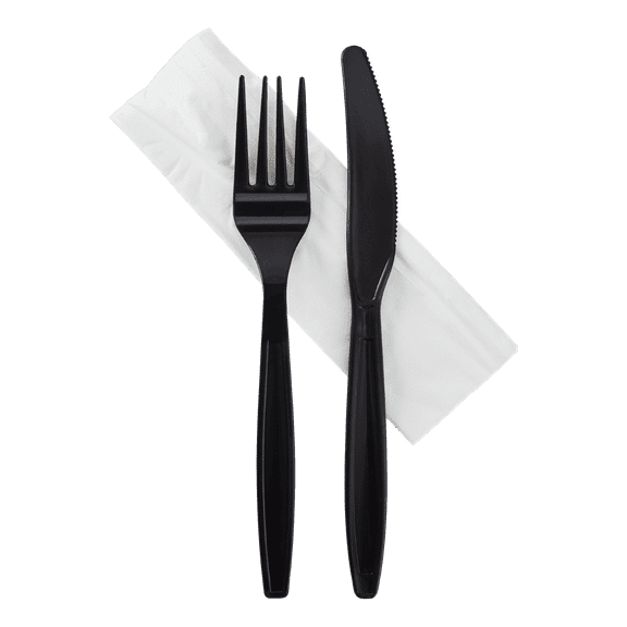 Karat Heavy-Weight Plastic Cutlery Kits, 1500 Pieces (Knife, Fork, Napkin), Black, PP, 500 Sets