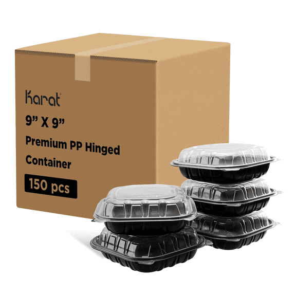 Karat Hinged Lid Containers, 9"x 9", PP - 150 ct
