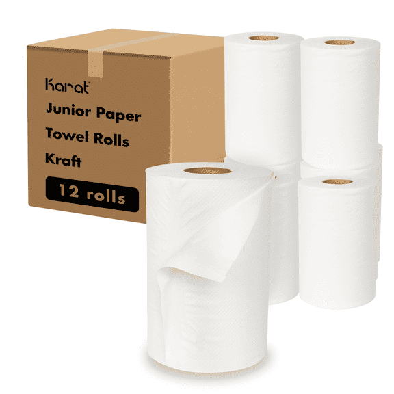 Karat Junior Commercial Paper Towel Rolls - White - Case of 12 rolls
