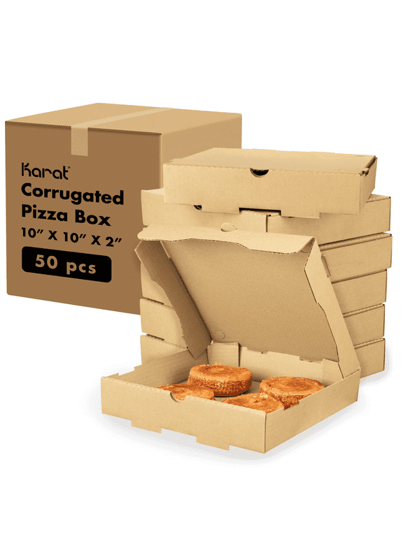 Kraft Pizza Boxes - Grease-Resistant Corrugated Pizza Box, Ventilated & Convertible to Plate, Perfect for Personal & Pizzas - Pack of 50 (10")