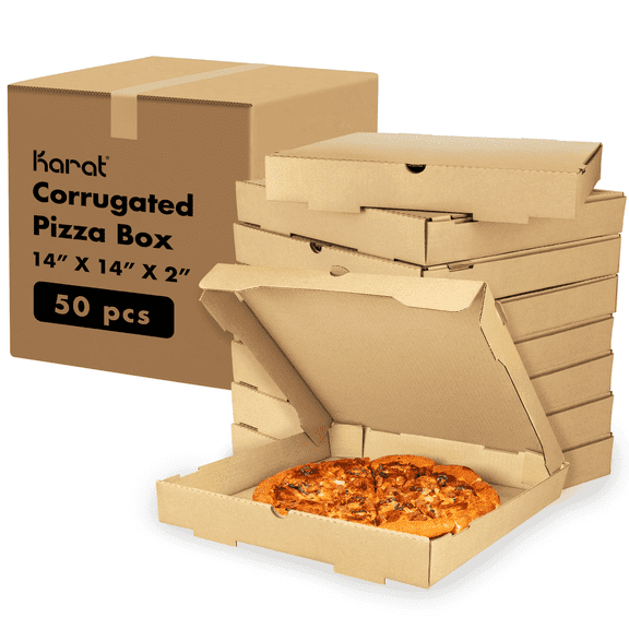Karat Kraft Pizza Boxes - Grease-Resistant Corrugated Pizza Box, Ventilated & Convertible to Plate, Perfect for Personal & Pizzas - Pack of 50 (14")
