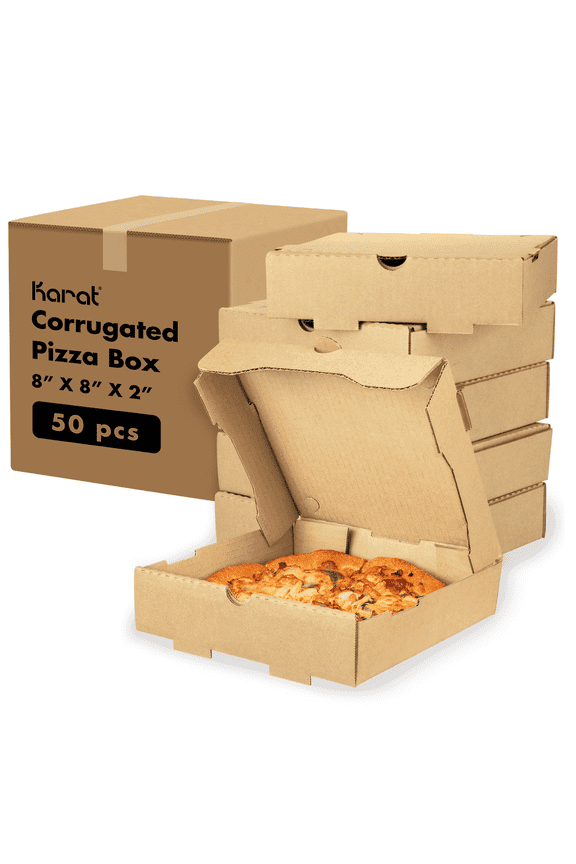Kraft Pizza Boxes - Grease-Resistant Corrugated Pizza Box, Ventilated & Convertible to Plate, Perfect for Personal & Pizzas - Pack of 50 (8")