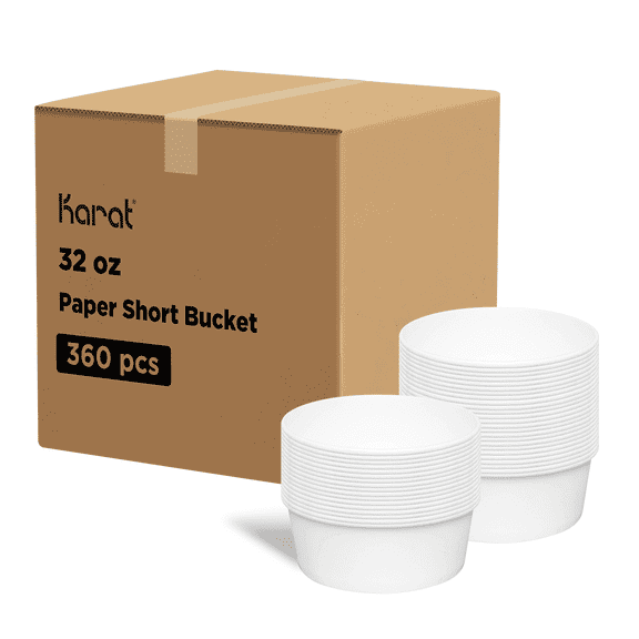 Karat Leak-Resistant Paper Short Bucket - Ideal for Hot Soup or Cold Salad, Perfect Kitchen Storage and Food Container (32oz) - White, Count of 360