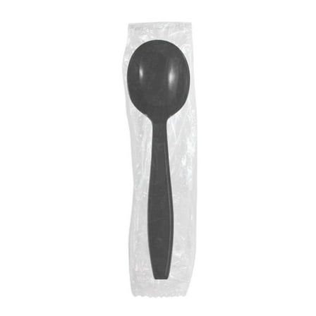 Karat PP Plastic Heavy Weight Soup Spoons - Black - Wrapped - 1,000 ct