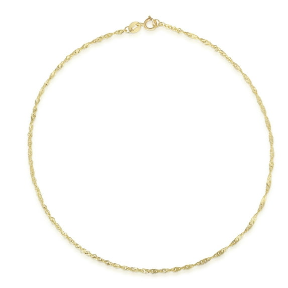 Karat Rush 14KT Yellow Gold 10in 1.5mm Singapore Chain Anklet. Adult Female. No stones