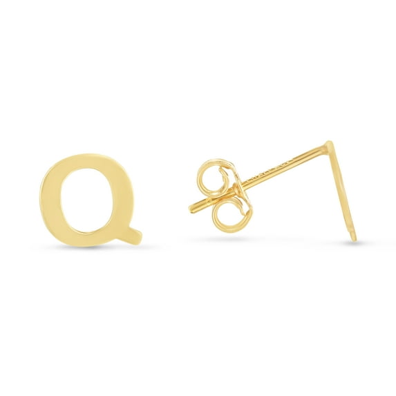 Karat Rush 14KT Yellow Gold High Polished Block Initial Studs "Q" with Post-with-Friction-Back. Adult Unisex. No stones
