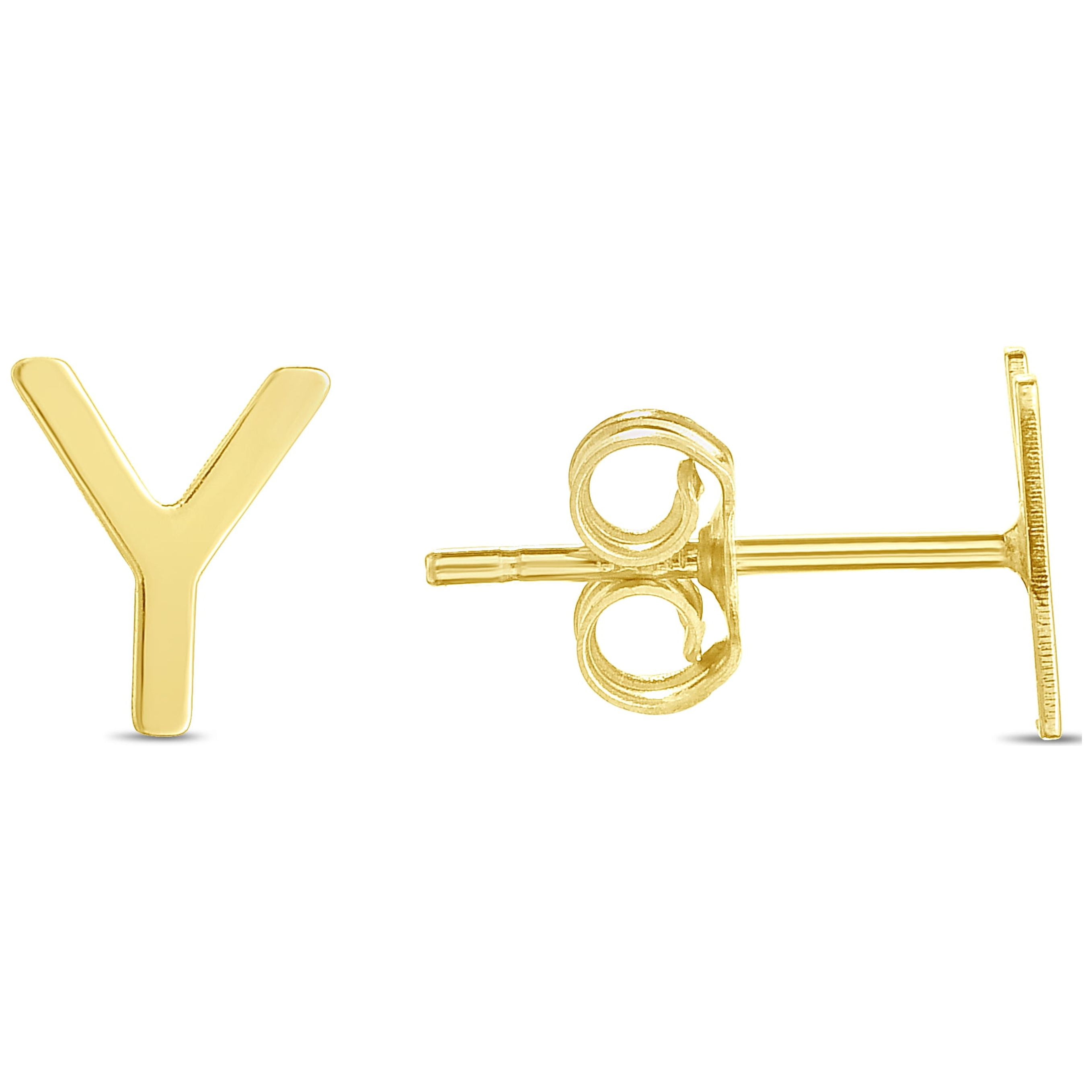 Karat Rush 14KT Yellow Gold High Polished Block Initial Studs "Y" with Post-with-Friction-Back. Adult Unisex. No stones