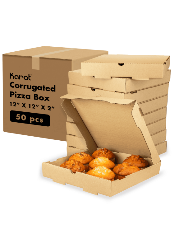 Ventilated & Convertible to Plate Pizza Boxes, 12" x 12" x 2", Natural Brown, 50 Pack