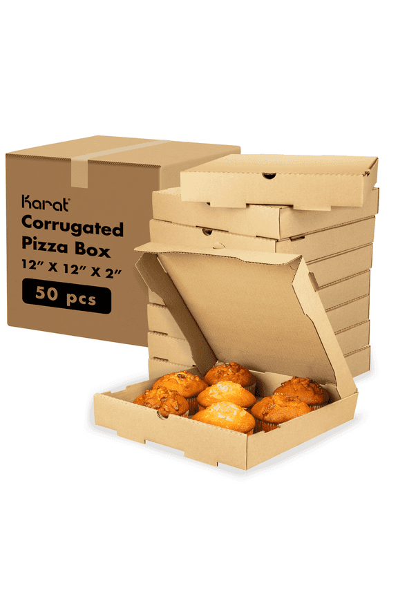 Ventilated & Convertible to Plate Pizza Boxes, 12" x 12" x 2", Natural Brown, 50 Pack