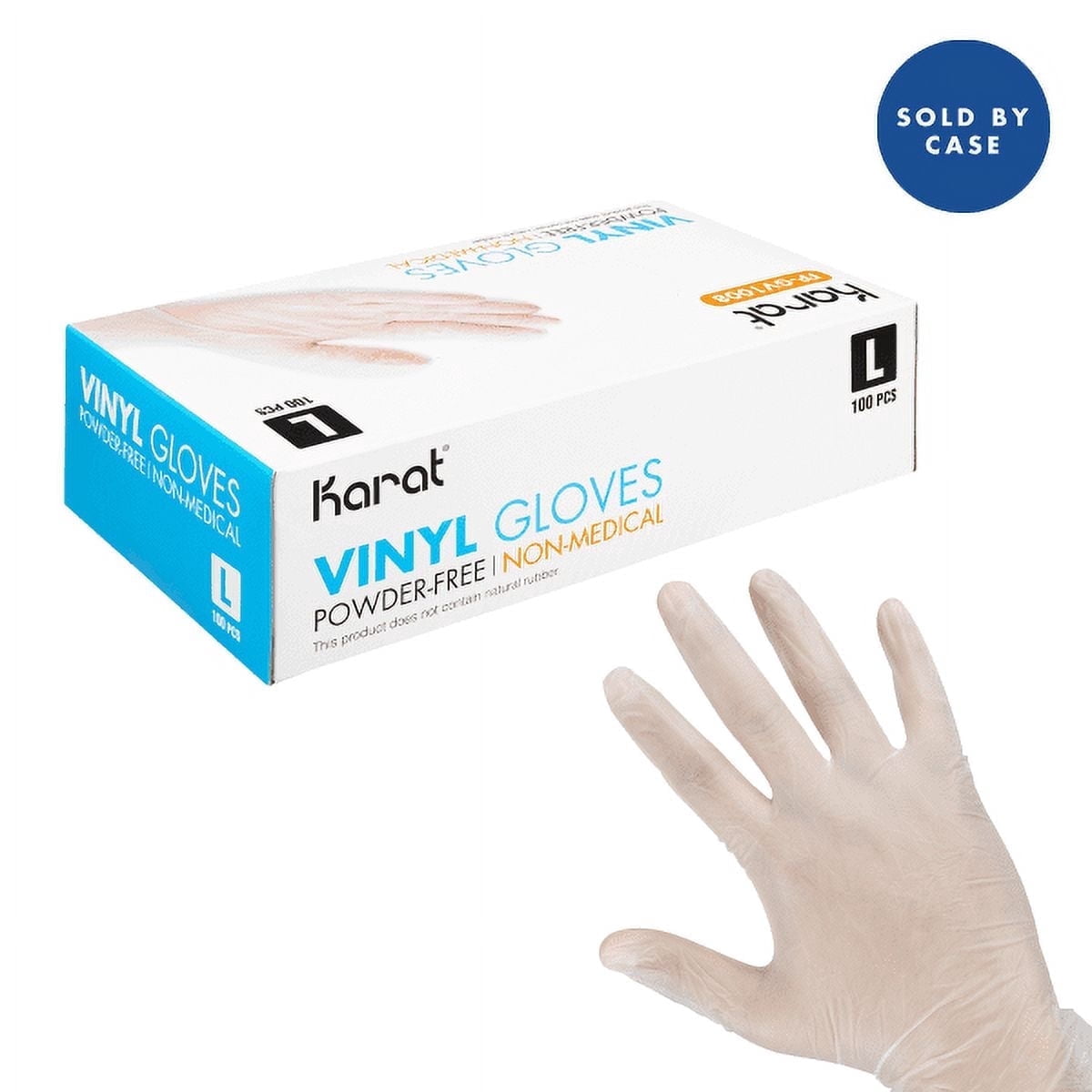 Karat Vinyl Gloves, Latex Free, Powder Free, Clear, Large, 1,000 Count
