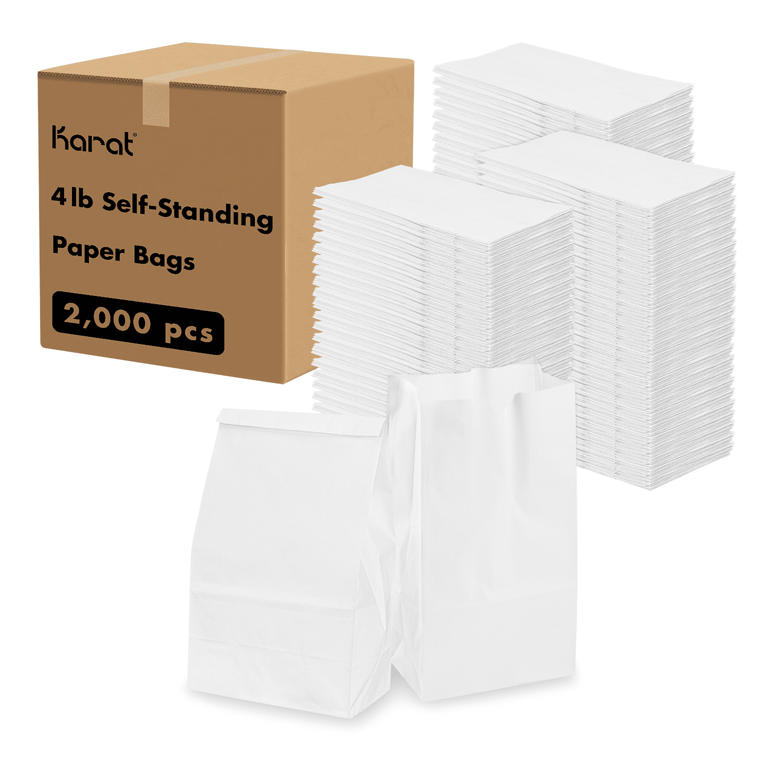 Karat White Paper Bags, 4 lb, 2,000 ct – White Paper Lunch & Snack Bags, Bulk Pack