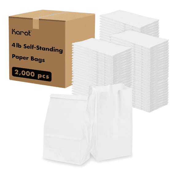 Karat White Paper Bags, 4 lb, 2,000 ct – White Paper Lunch & Snack Bags, Bulk Pack