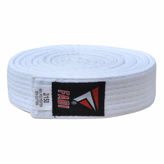 Fadi Sports Durable Solid Martial Arts Belt for Karate Taekwondo Judo Aikido – Adjustable – White – 0