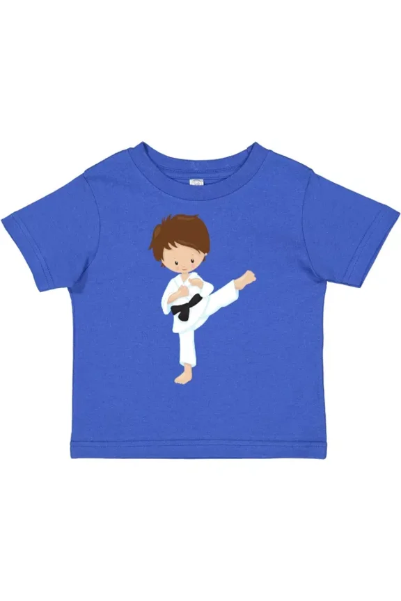 Karate Boy, Cute Boy, Brown Hair, Black Belt Toddler T-Shirt Little Fu TODDLER SHORT SLEEVE TEE BELLA CANVAS 3001T