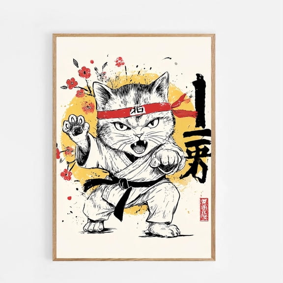Karate Cat Art Poster Martial Arts Kitten, Japanese Decor, Unframed Poster Size 8x12 F03.1.21l621