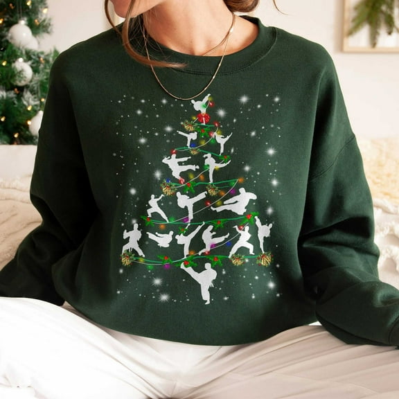 Karate Christmas Tree Sweatshirt, Funny Karate Lover Gift, Christmas Lights Shirt, Christmas Karate Tree Sweatshirt, Christmas Shirts for Women Men