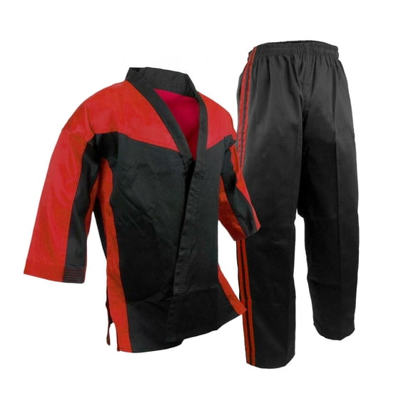 Karate Demo Gi Team Uniform Freestyle Competition Martial Arts Suits Black with Red Trim (00)