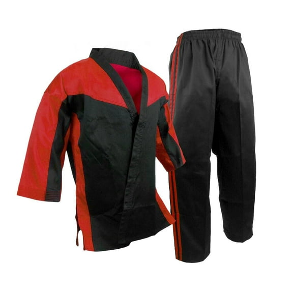 Karate Demo Gi Team Uniform Freestyle Competition Martial Arts Suits Black with Red Trim (2)