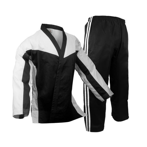 Karate Demo Gi Team Uniform Freestyle Competition Martial Arts Suits Black with White Trim (8)