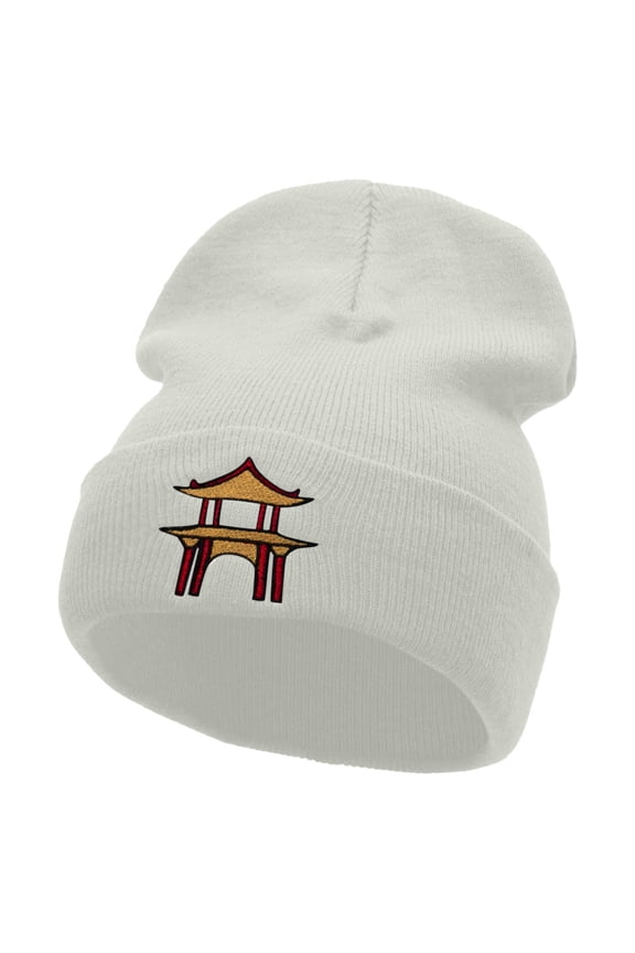 Karate Dojo Embroidered 12 Inch Long Knitted Beanie - White OSFM
