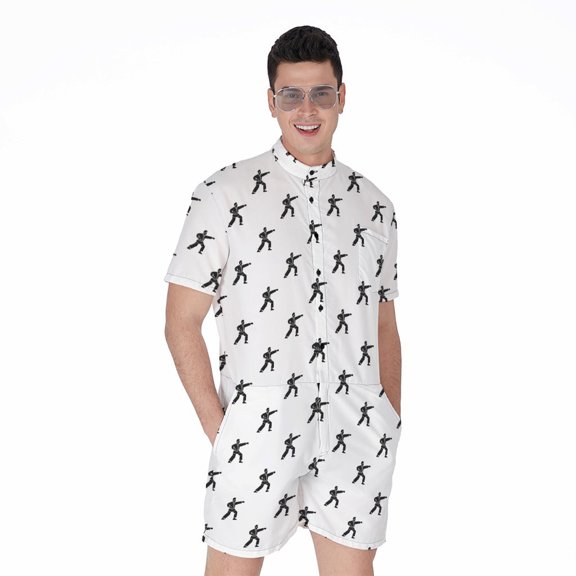 Karate Fighter Pattern Short Sleeve Men'S Rompers Casual Summer Jumpsuits Outfit