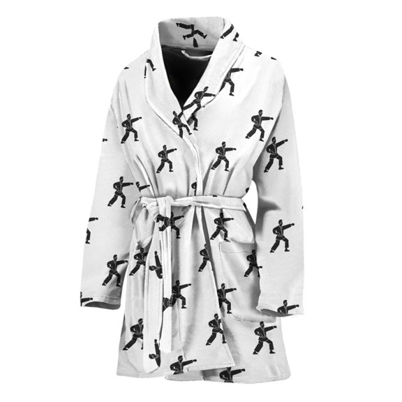 Karate Fighter Pattern Women Bathrobe One Size Univeral Fits Fashion Lightweight Plush Fleece Long Robe For Women