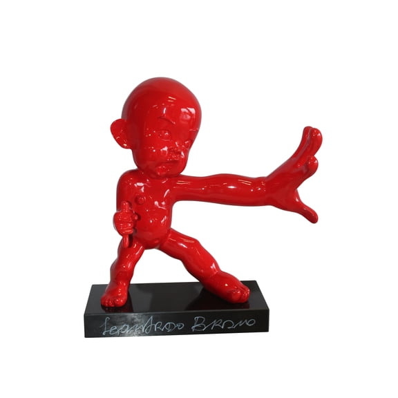Nifao Karate Kid With Barrel Distortion Red Resin Statue Home Decor Sculpture, 19"L x 8"W x 19"H