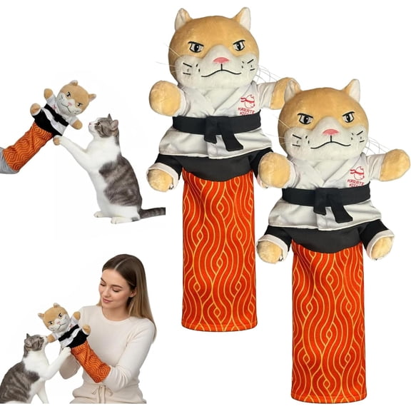 Karate Kitty Cat Wrestling Puppet Cat Wrestling Puppet with Protective Forearm Sleeve, Cats Wrestling Glove Interactive Puppets Toy for Safe Play with Arm Sleeve