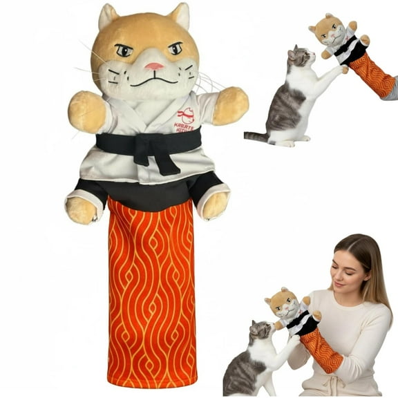 Karate Kitty Puppet Cat Wrestling Glove - Interactive Cat Toy with Protective Forearm Sleeve, Scratch Resistant Plush, Movable Limbs & Catnip Pouch for Safe Play & Bonding