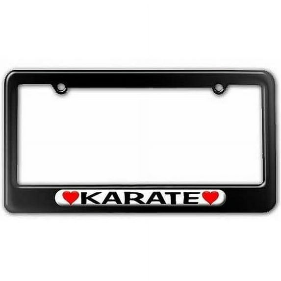 Karate Love with Hearts License Plate Tag Frame, Black Color
