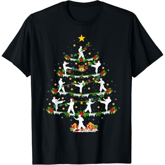 Karate Martial Art Lover Xmas Lighting Karate Christmas Tree T-Shirt
